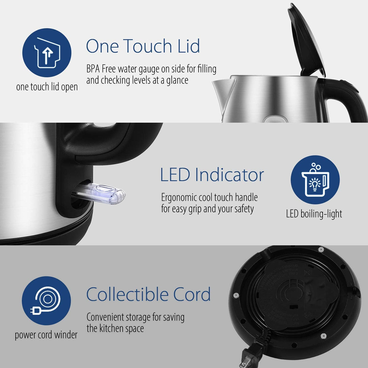 COMFEE' Stainless Steel Electric Kettle, 1.7 L