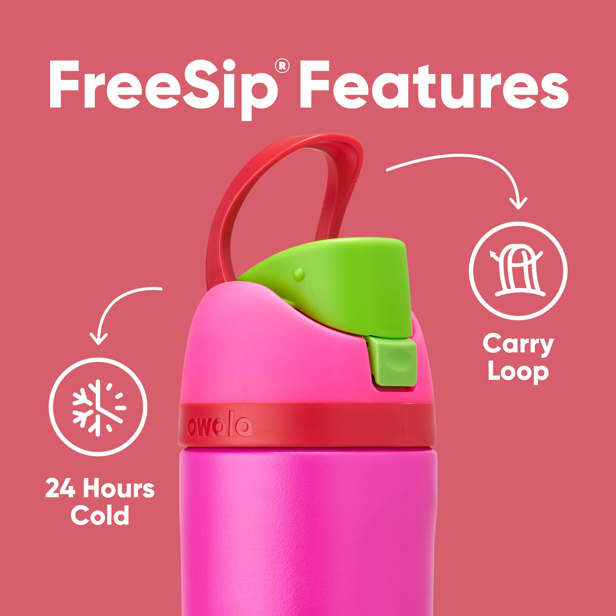 Owala Kids FreeSip Insulated Water Bottle, 16 oz, All the Berries