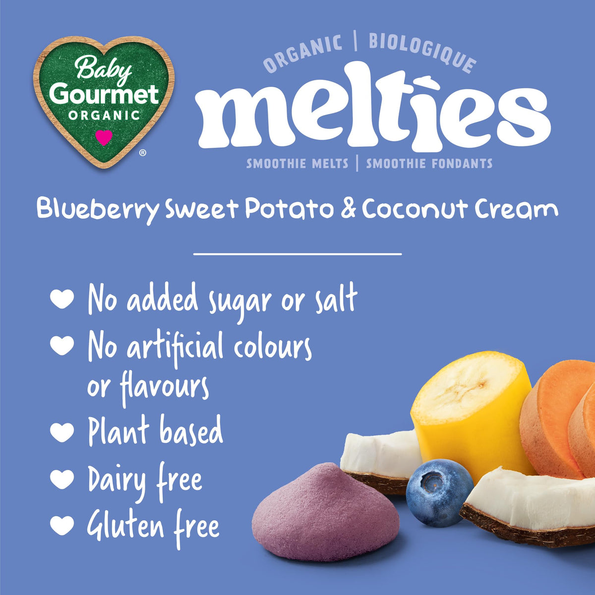 Baby Gourmet Melties Blueberry Sweet Potato Coconut Cream, 23 g x 8