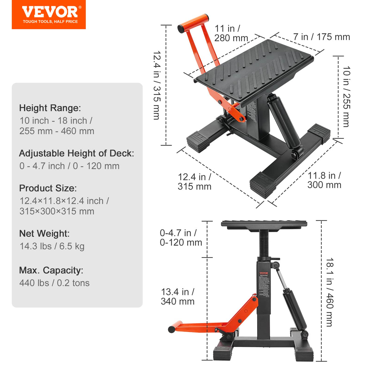 VEVOR Dirt Bike Lift Stand, 440 lbs Capacity, Hydraulic