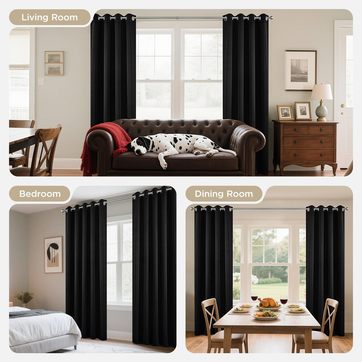 Joydeco Blackout Curtains, 84 Inch Length, 2 Panels, Black
