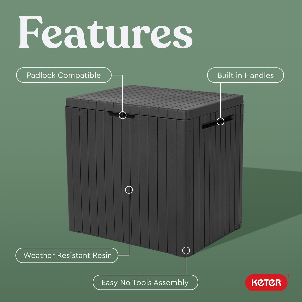 Keter City Outdoor Storage Box and Patio Side Table, 30 Gal