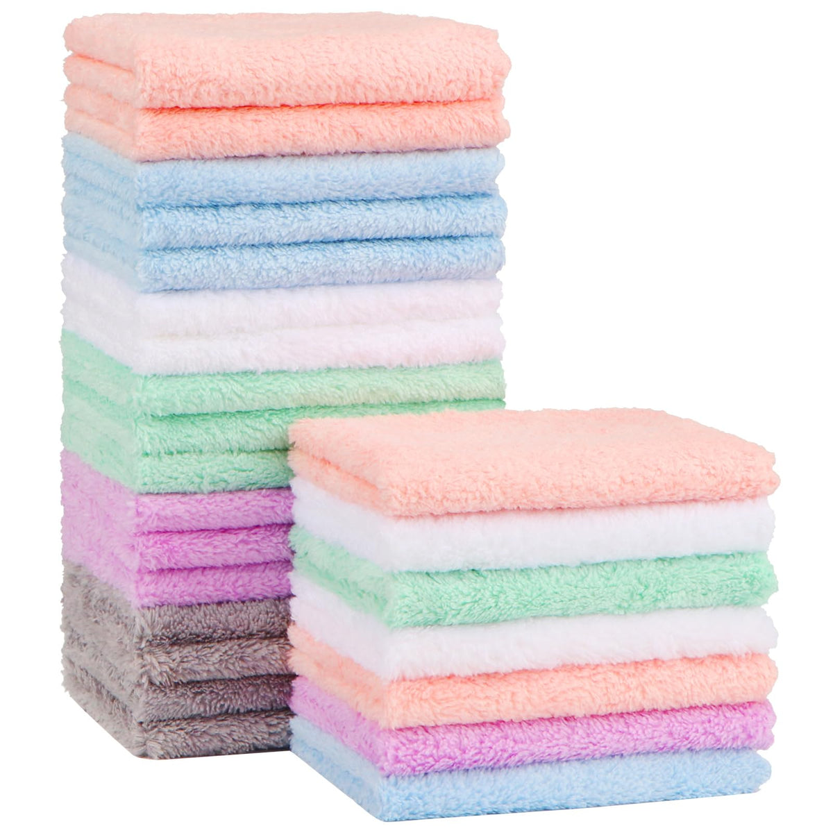 Orighty Coral Fleece Baby Washcloths, 7 x 9 in, White, 24-Pack