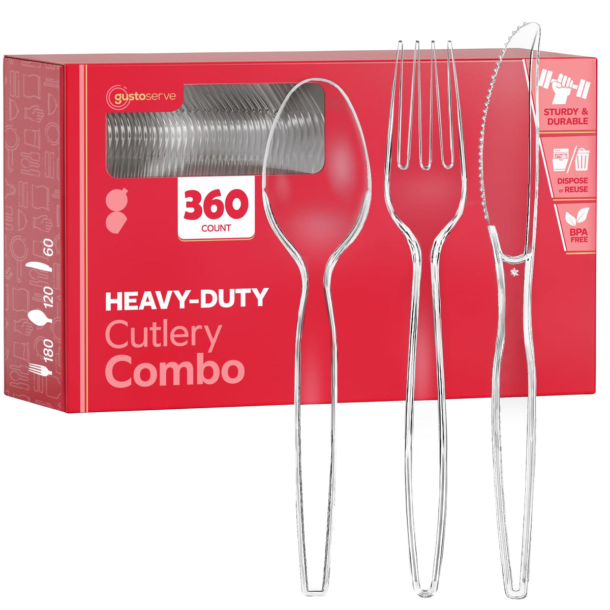 Gusto Heavy Duty Clear Cutlery Combo Pack, 360 Pieces