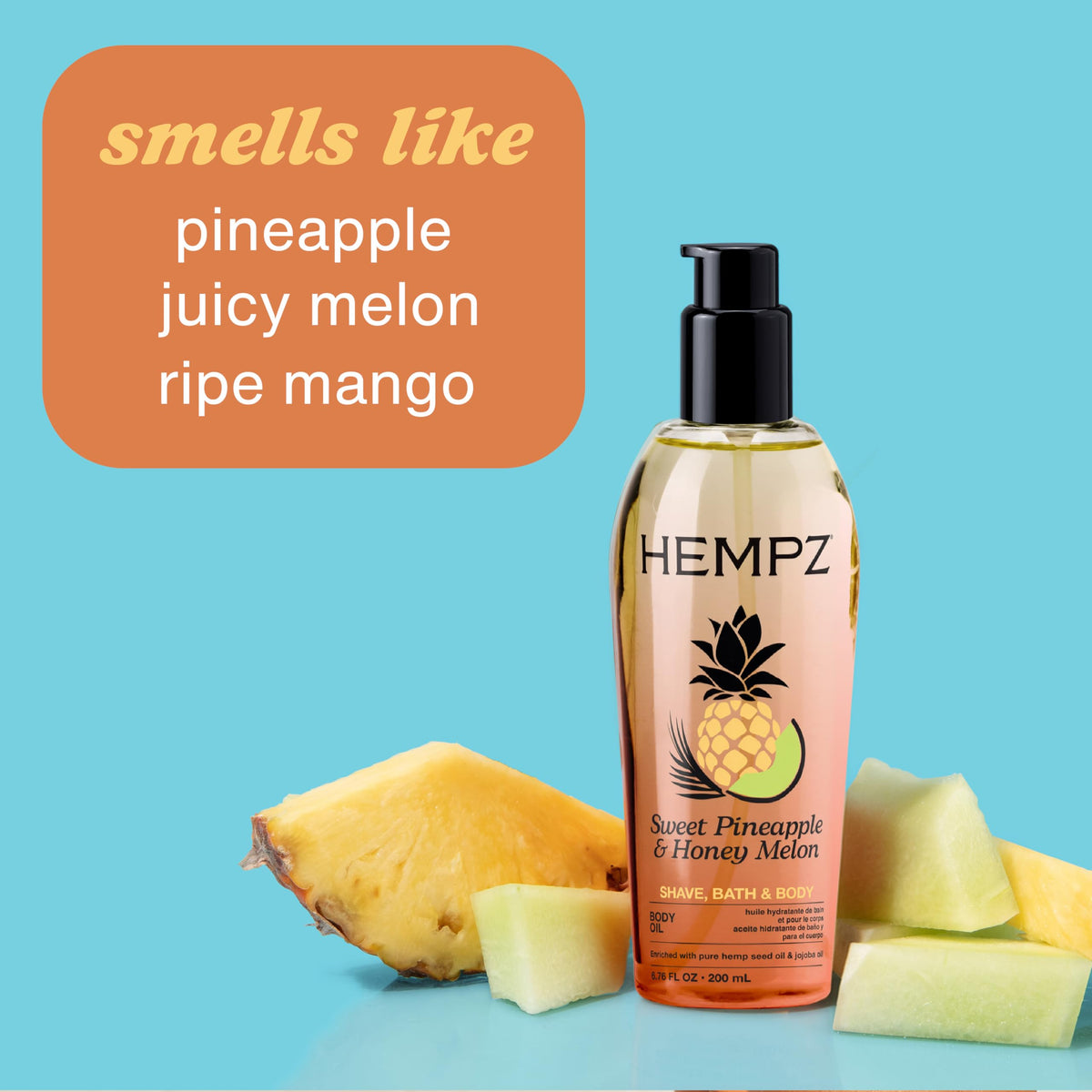 Hempz Sweet Pineapple and Honey Melon Hydrating Body Oil, 6.76 oz