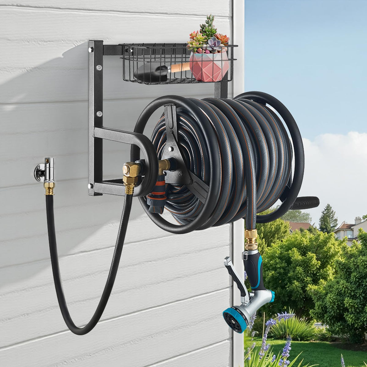 VEVOR Wall Mounted Garden Hose Reel, 125 ft x 5/8-Inch Hose