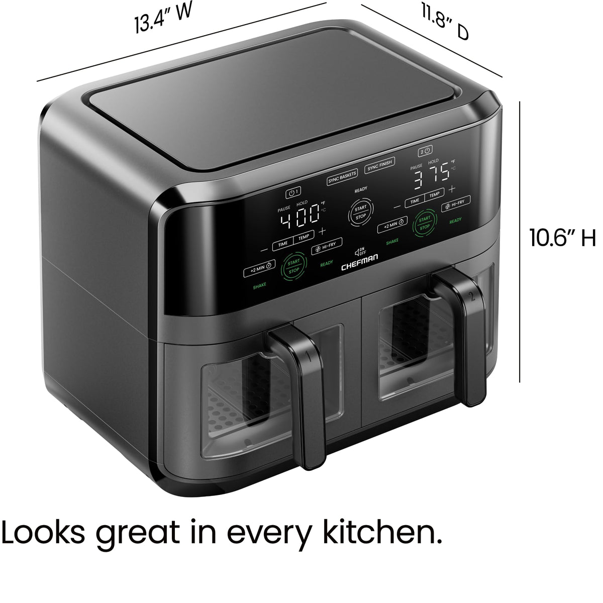 CHEFMAN 6 Quart Dual Basket Air Fryer Oven, Black