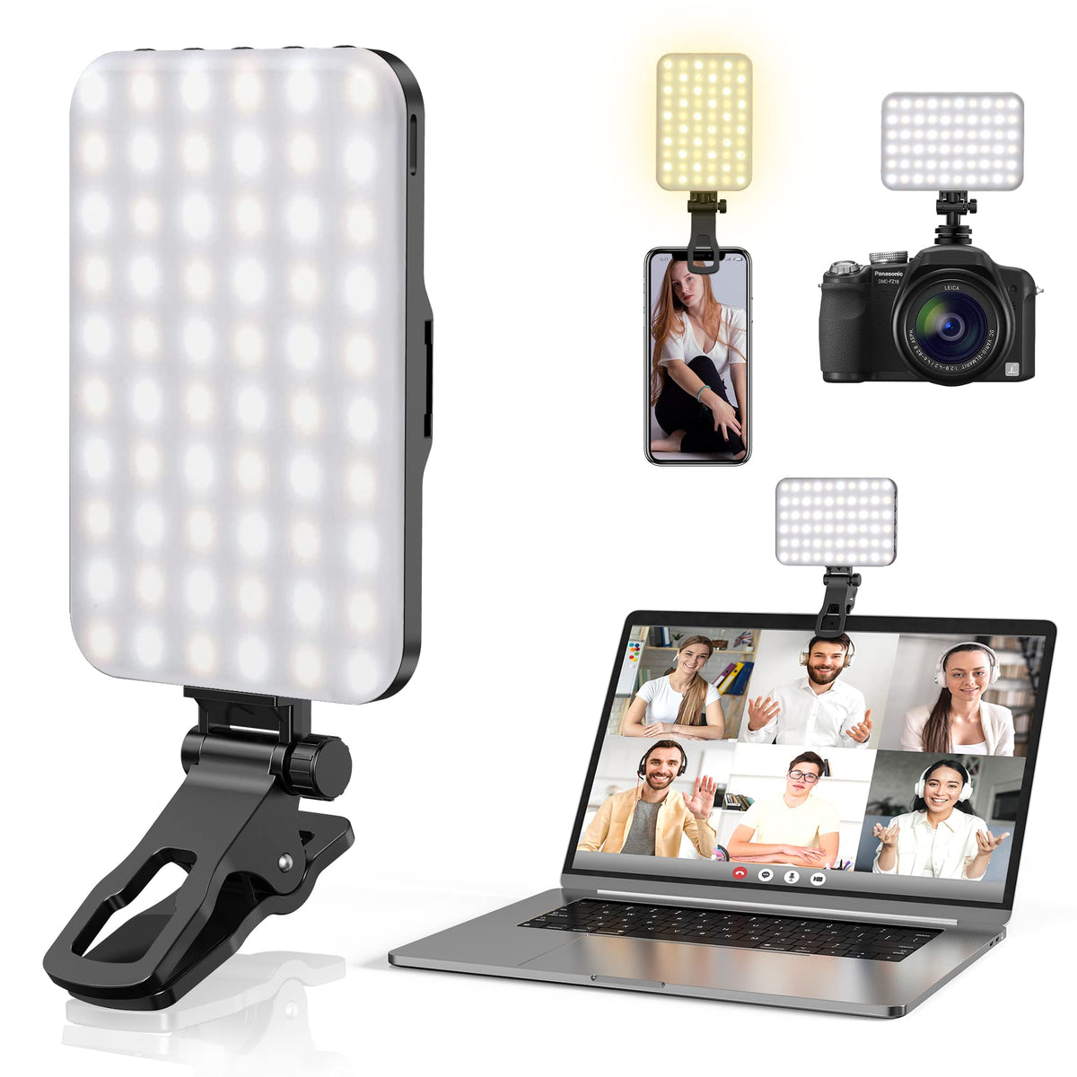 Anautin Rechargeable 60 LED Clip-On Selfie Light, Black