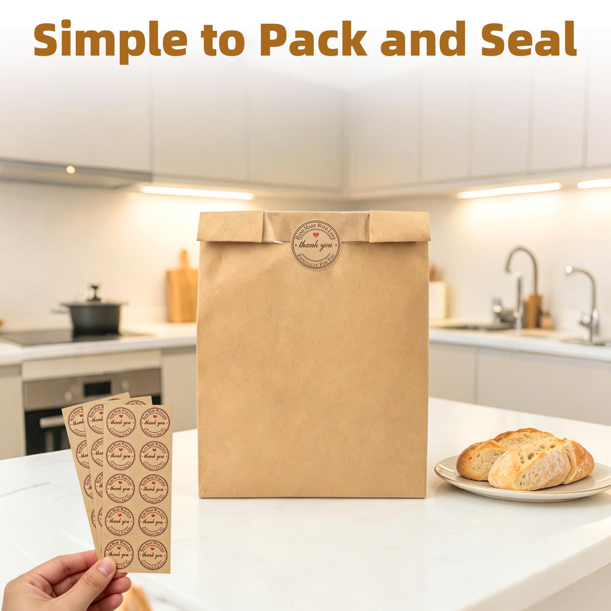 Homrelaxy Kraft Bread Bags with Window, 13.7 x 8.3 x 3.5 in, 60 Pcs