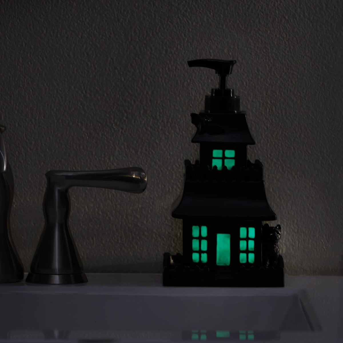 SKL Home Haunted House Glow-in-the-Dark Soap Dispenser, Black
