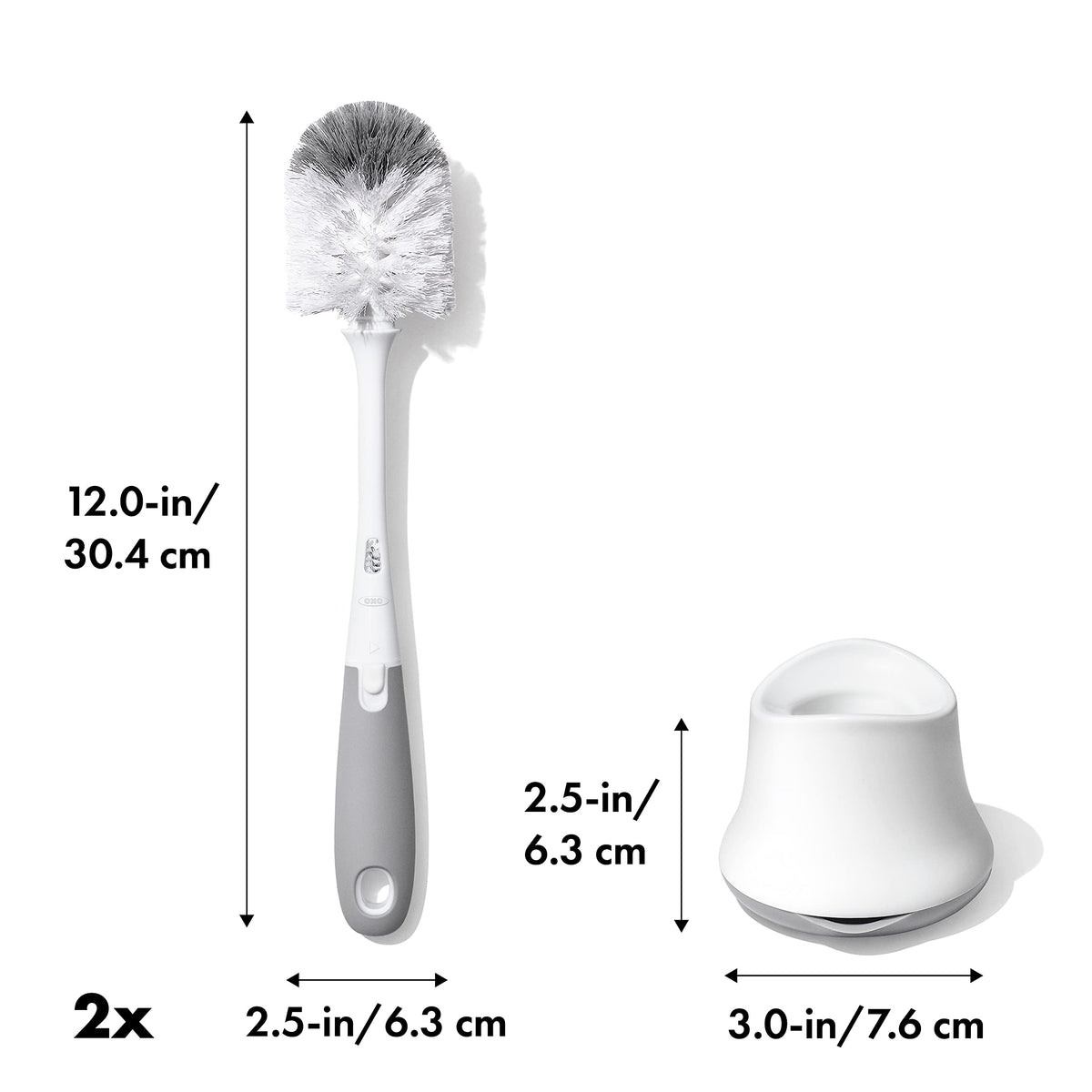 OXO Tot Bottle Brush with Nipple Cleaner & Stand, Grey, 2-Pack