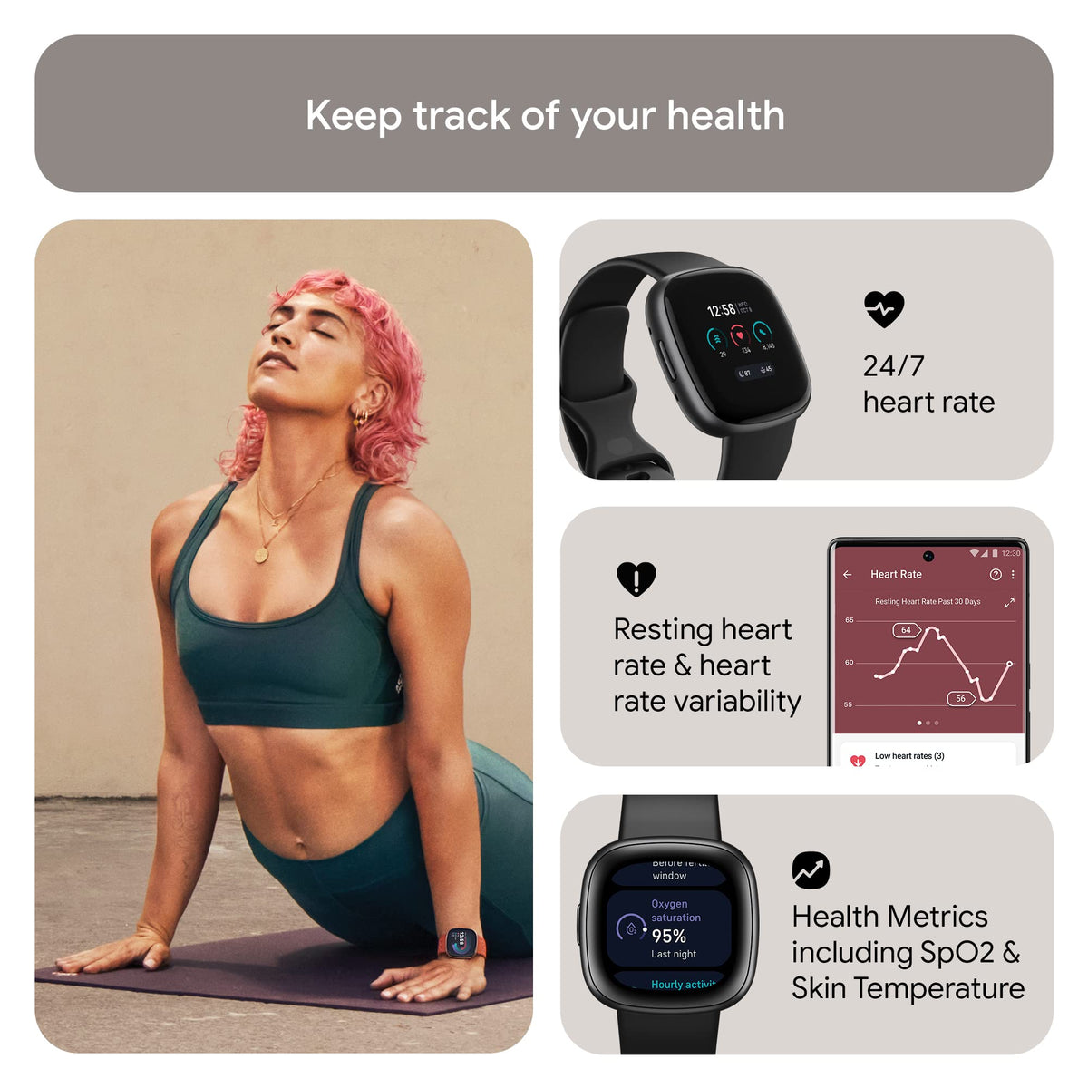 Google Fitbit Versa 4 Fitness Smartwatch, Black/Graphite
