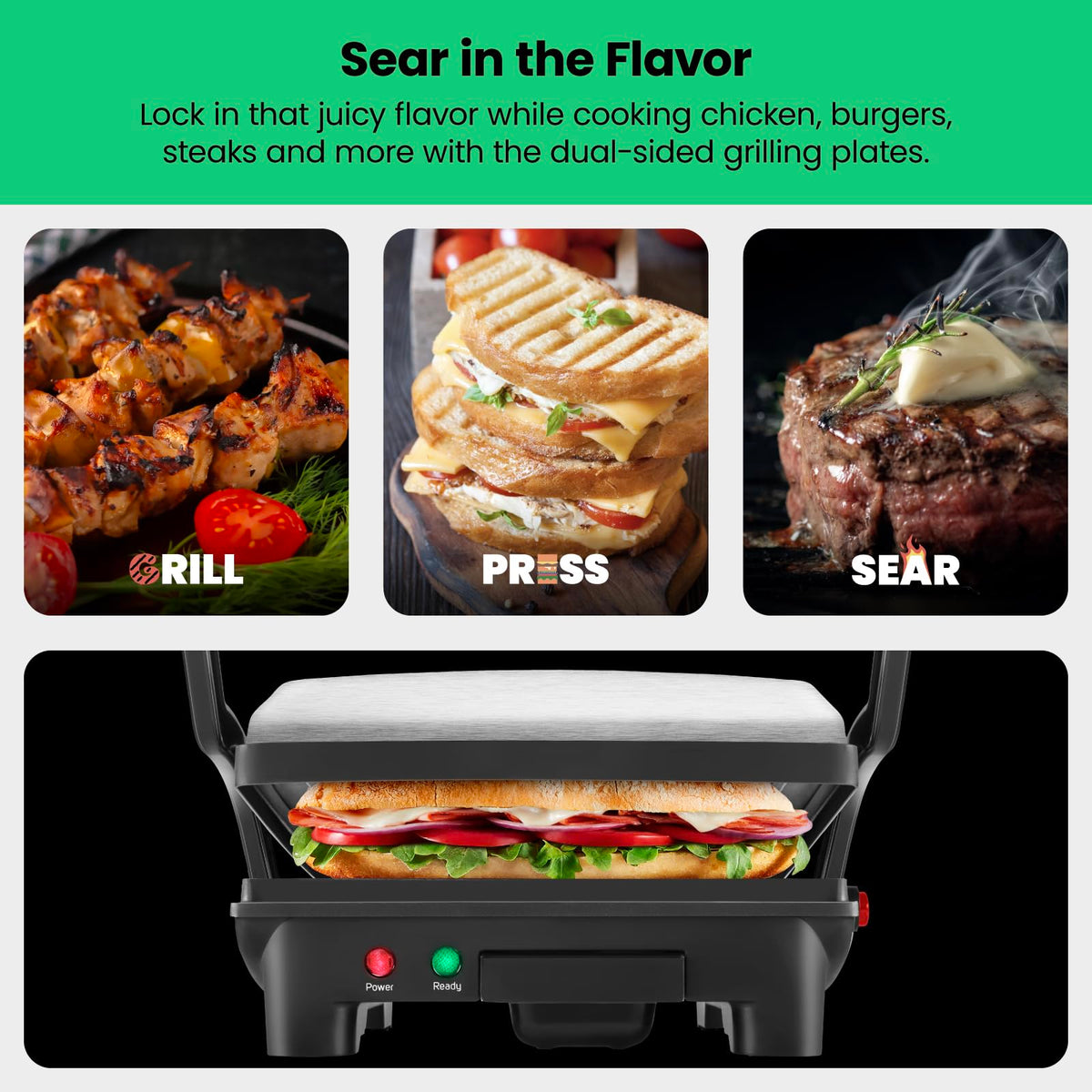 Chefman Panini Press Grill and Sandwich Maker, Non-Stick, 4 Slice