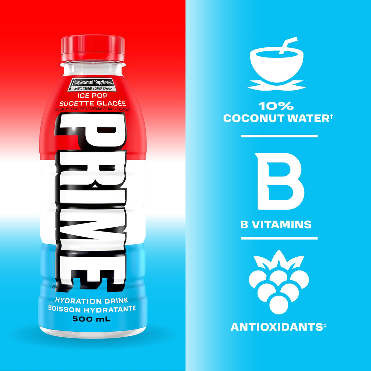 Prime Hydration Drink Ice Pop, 12 x 500 mL