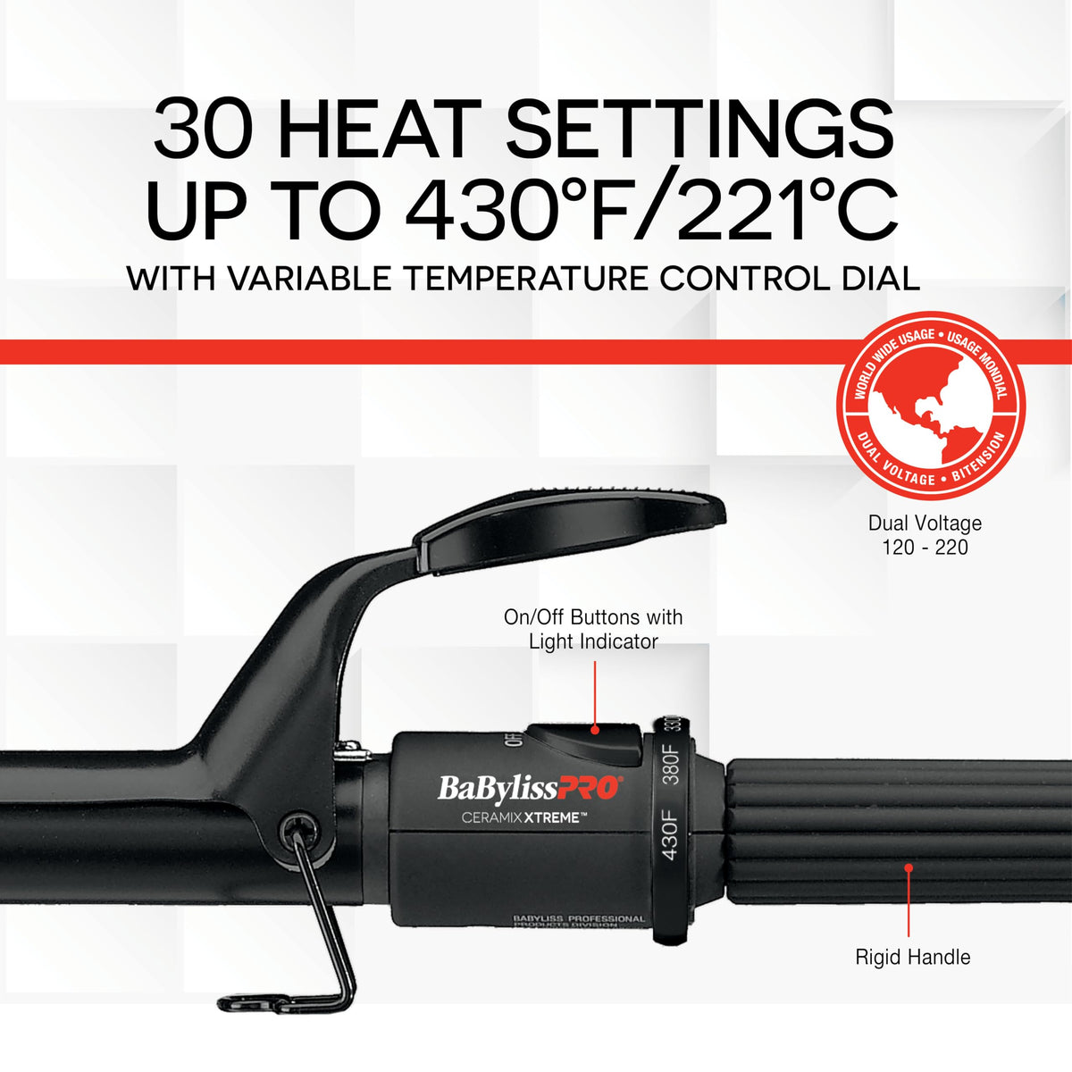 BaBylissPRO Ceramix Xtreme 1" Ceramic Curling Iron, 430°F
