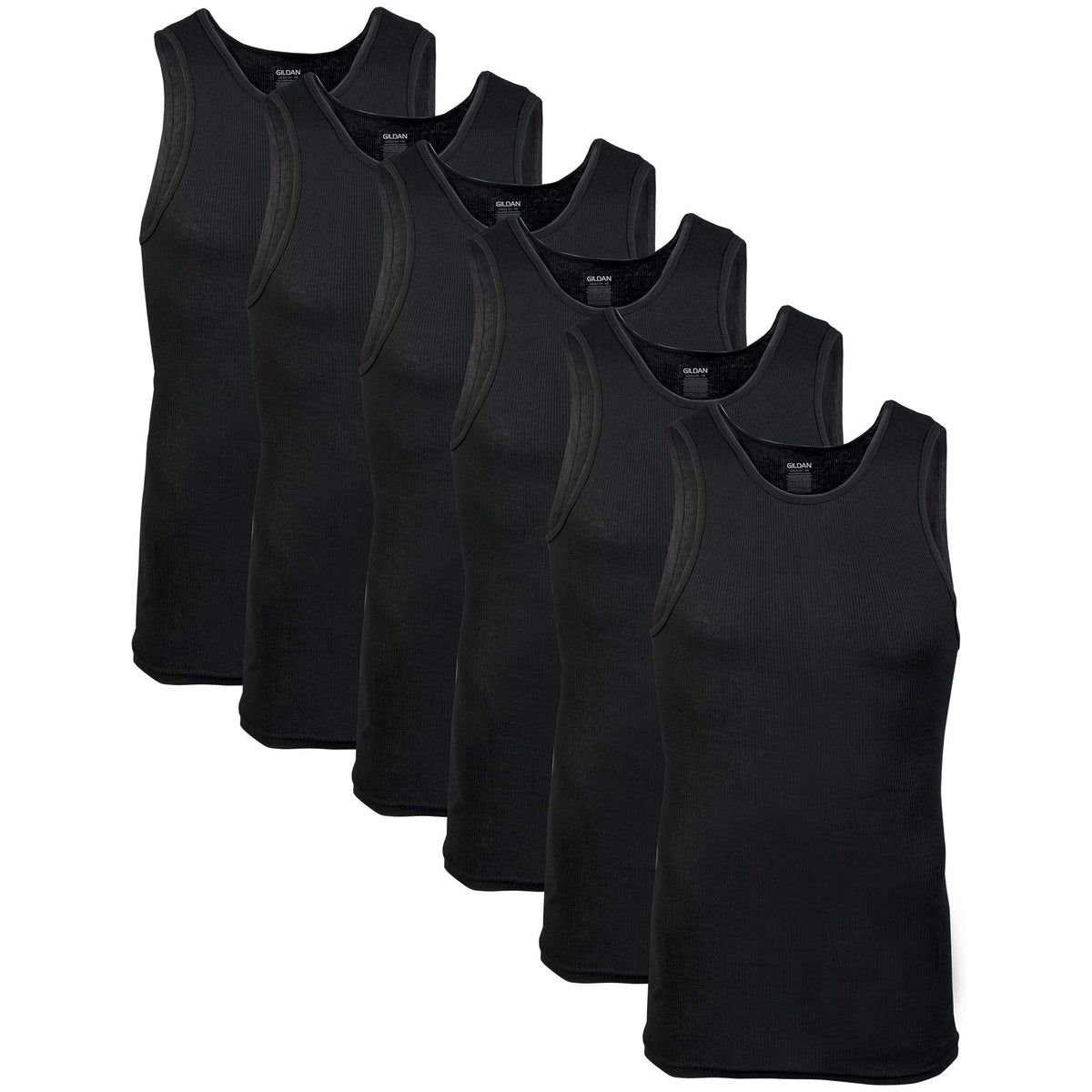 Gildan Men's A-Shirt Tanks, Black, Large, 6 Pack
