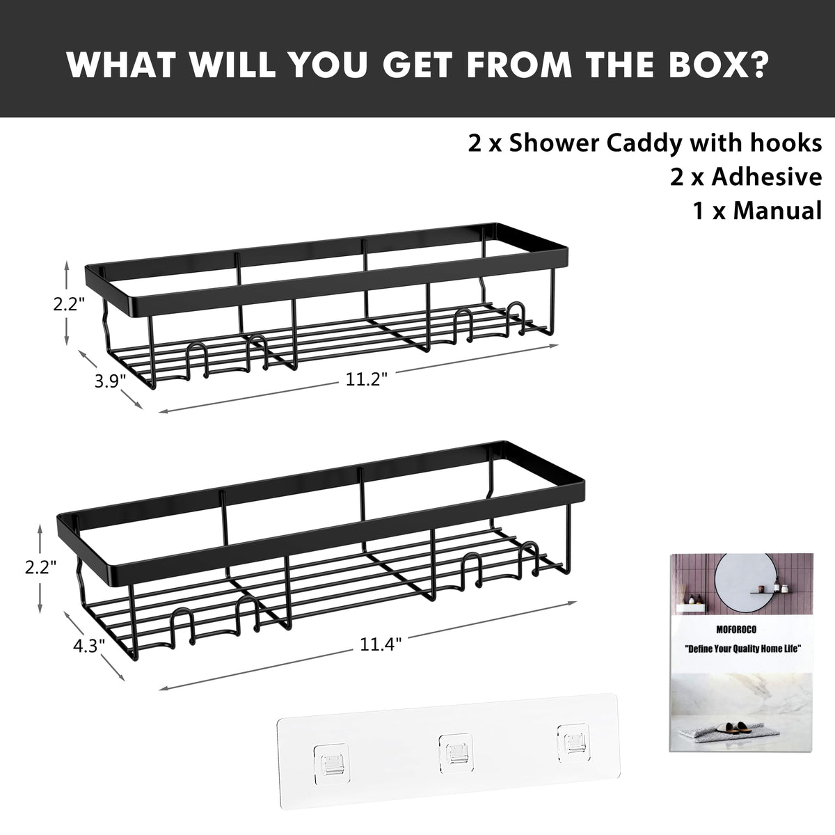 Moforoco Self-Adhesive Shower Caddy Shelf, Black