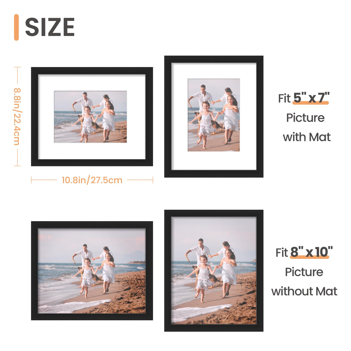 upsimples 8" x 10" Picture Frames, Black (Set of 5)