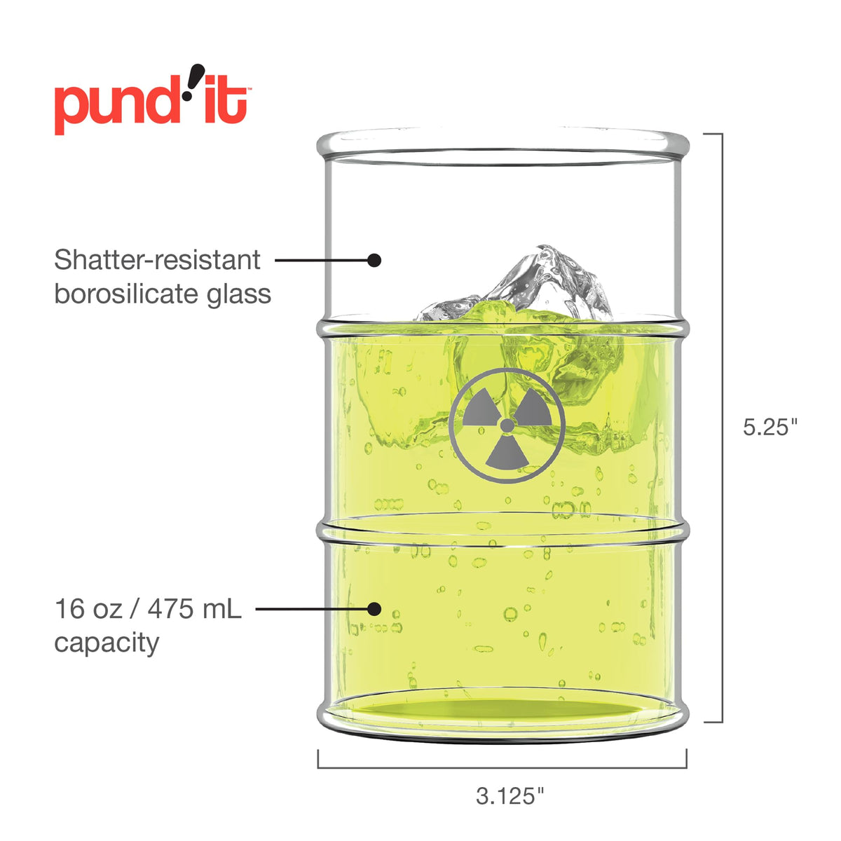 Pund'it Polluted Shatter Resistant Drink Glasses, Set of 2, 16oz