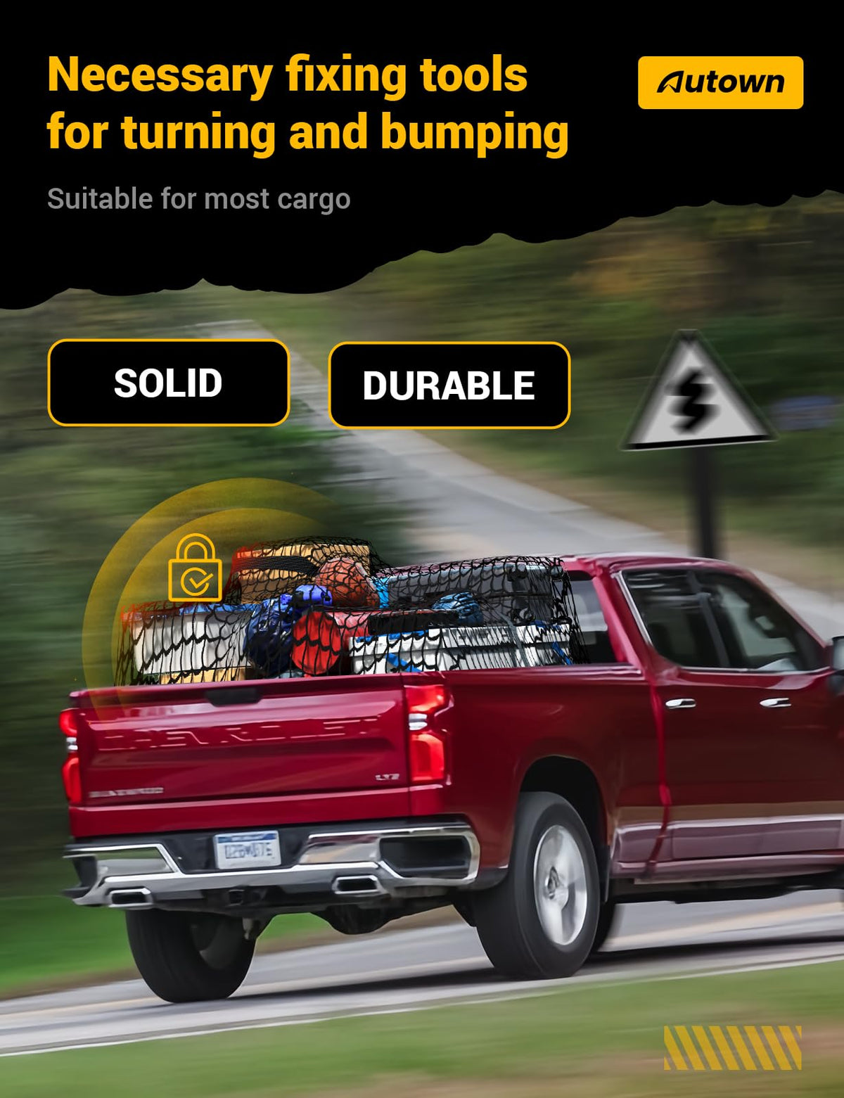 AUTOWN Stretchable Truck Bed Cargo Net with 8 Carabiners, 4' x 4'
