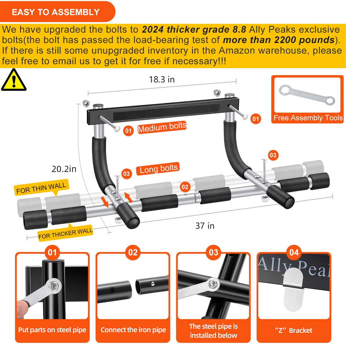 Ally Peaks Heavy-Duty Doorway Pull-Up Bar, Silver