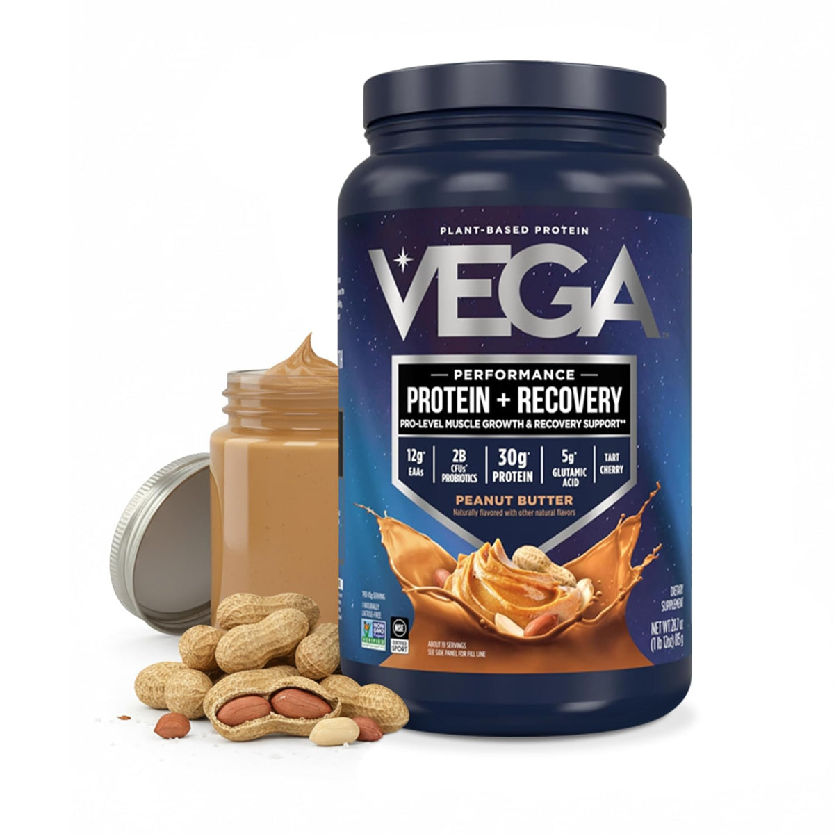 Vega Protein + Recovery Protein Powder, Peanut Butter, 814 g