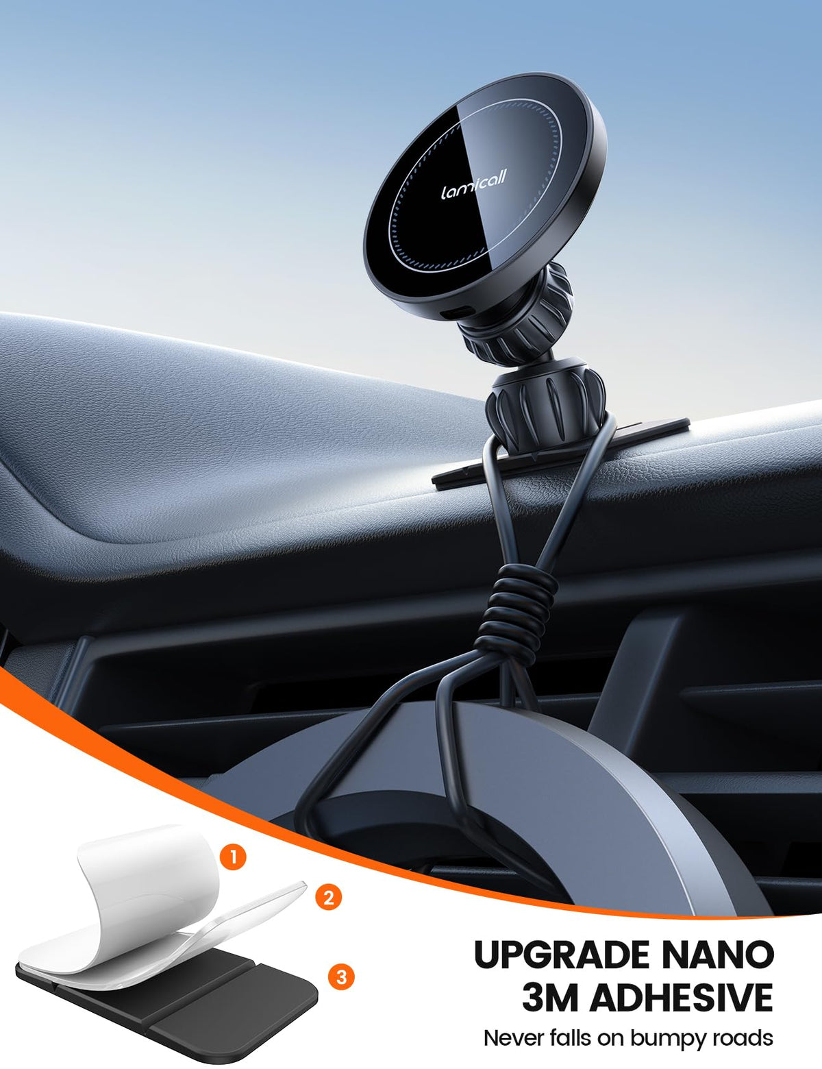 Lamicall 15W MagSafe Wireless Car Mount Charger, Vent and Dashboard