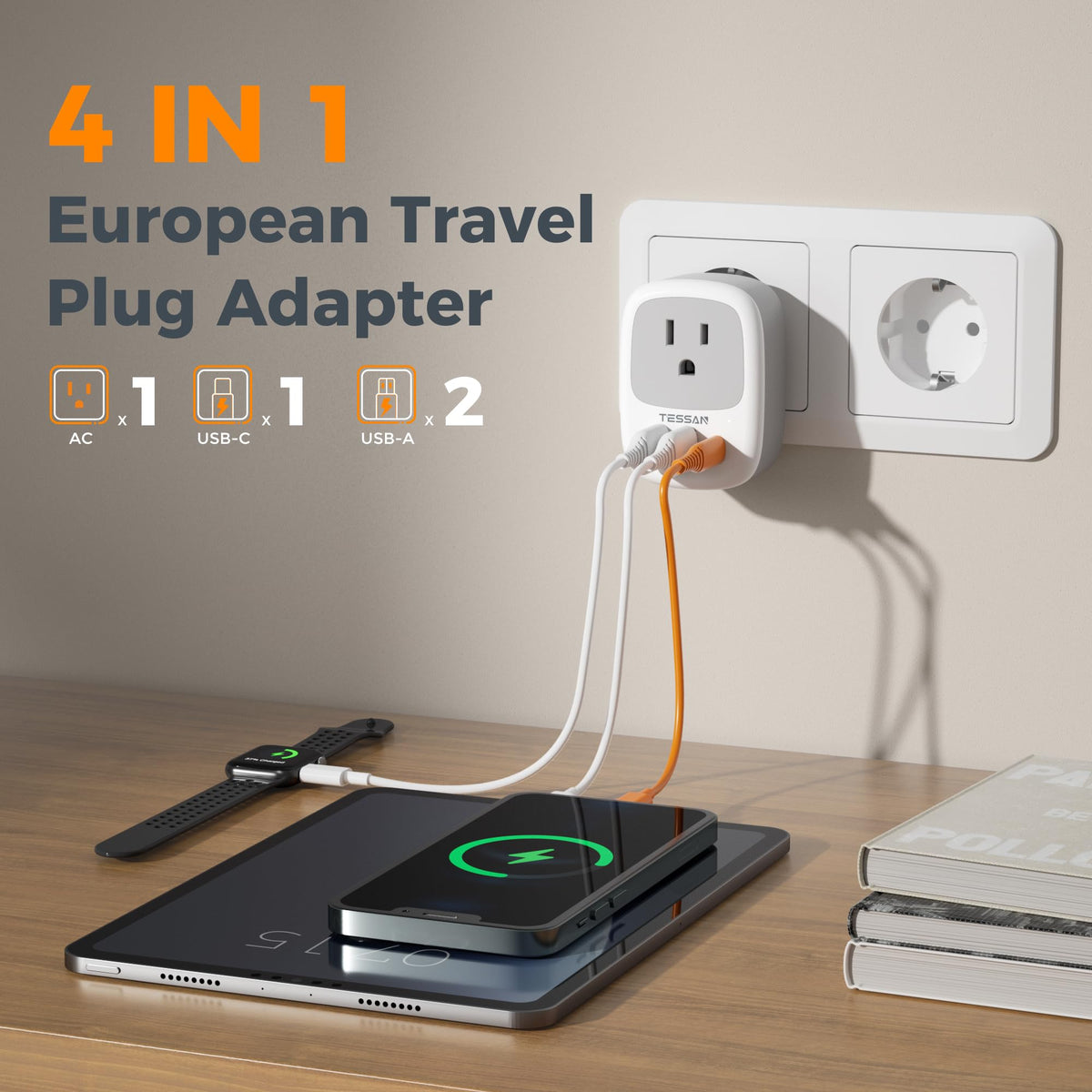TESSAN Canada to European Travel Adapter, 2 Pack