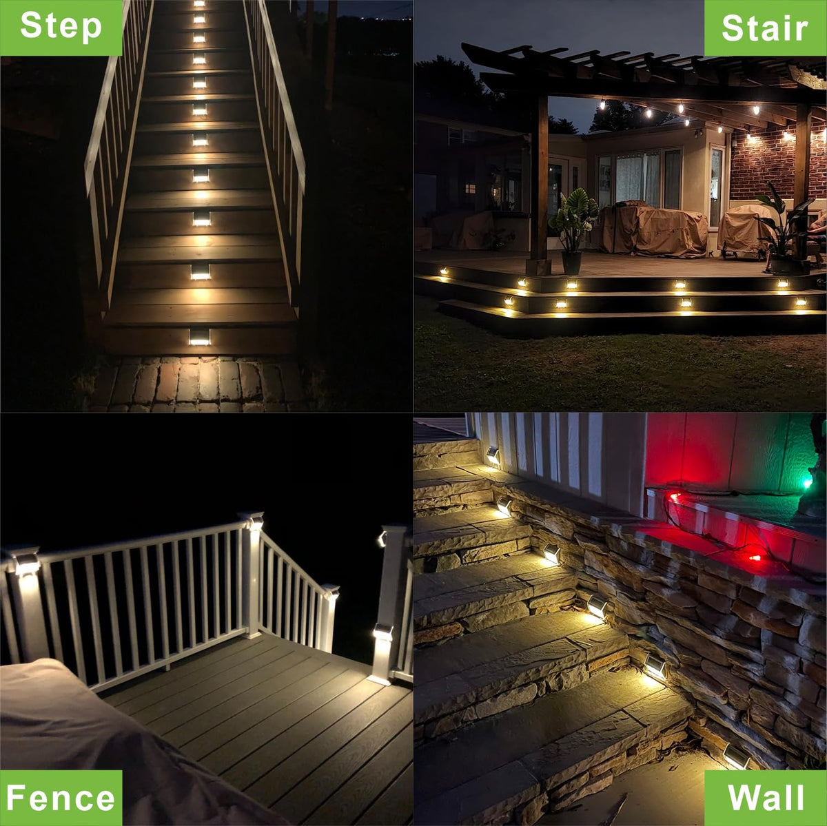 Solar LED Step & Deck Lights, Black (6 Pack)