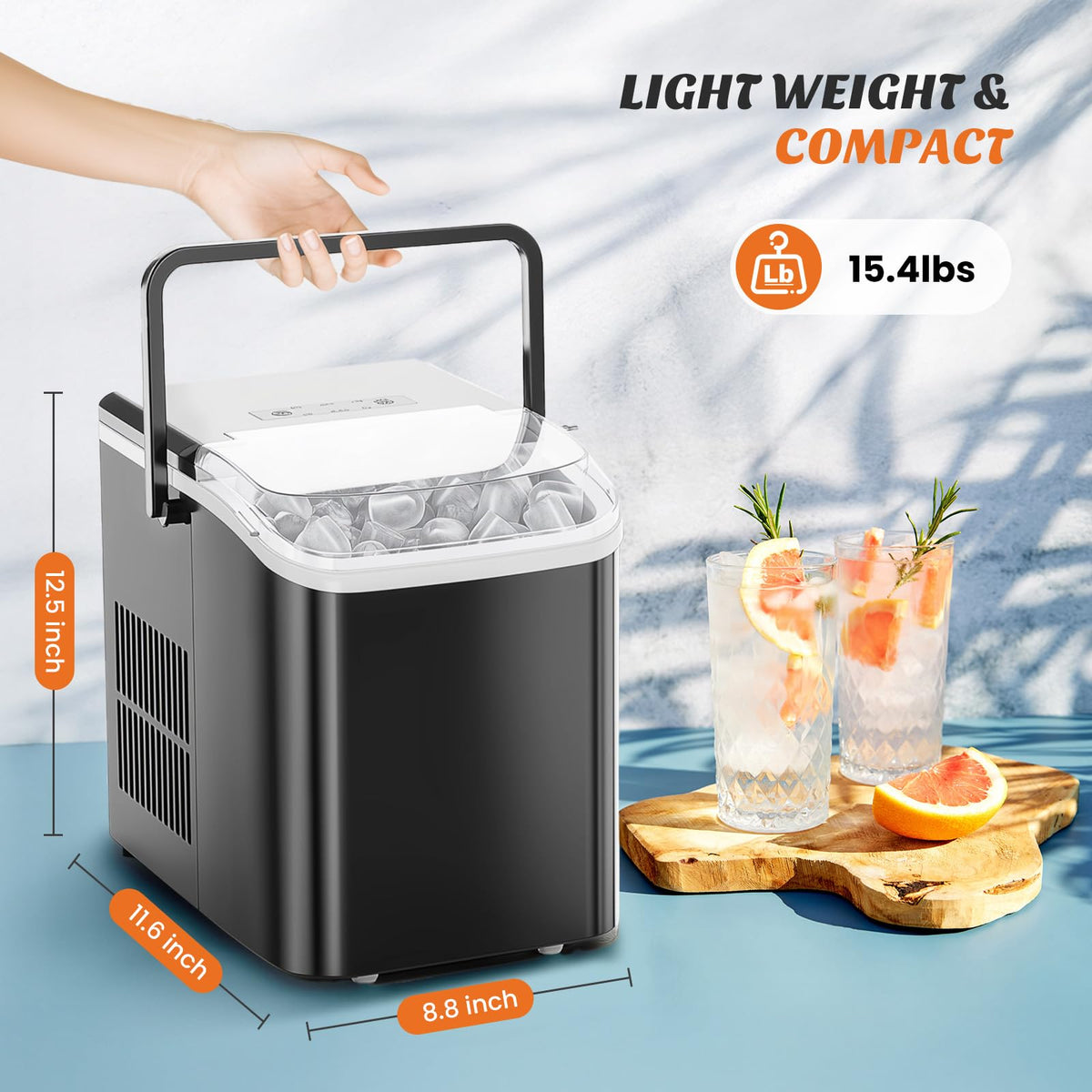 Sweetcrispy Countertop Ice Maker with Handle, 26 lb/24H, Black