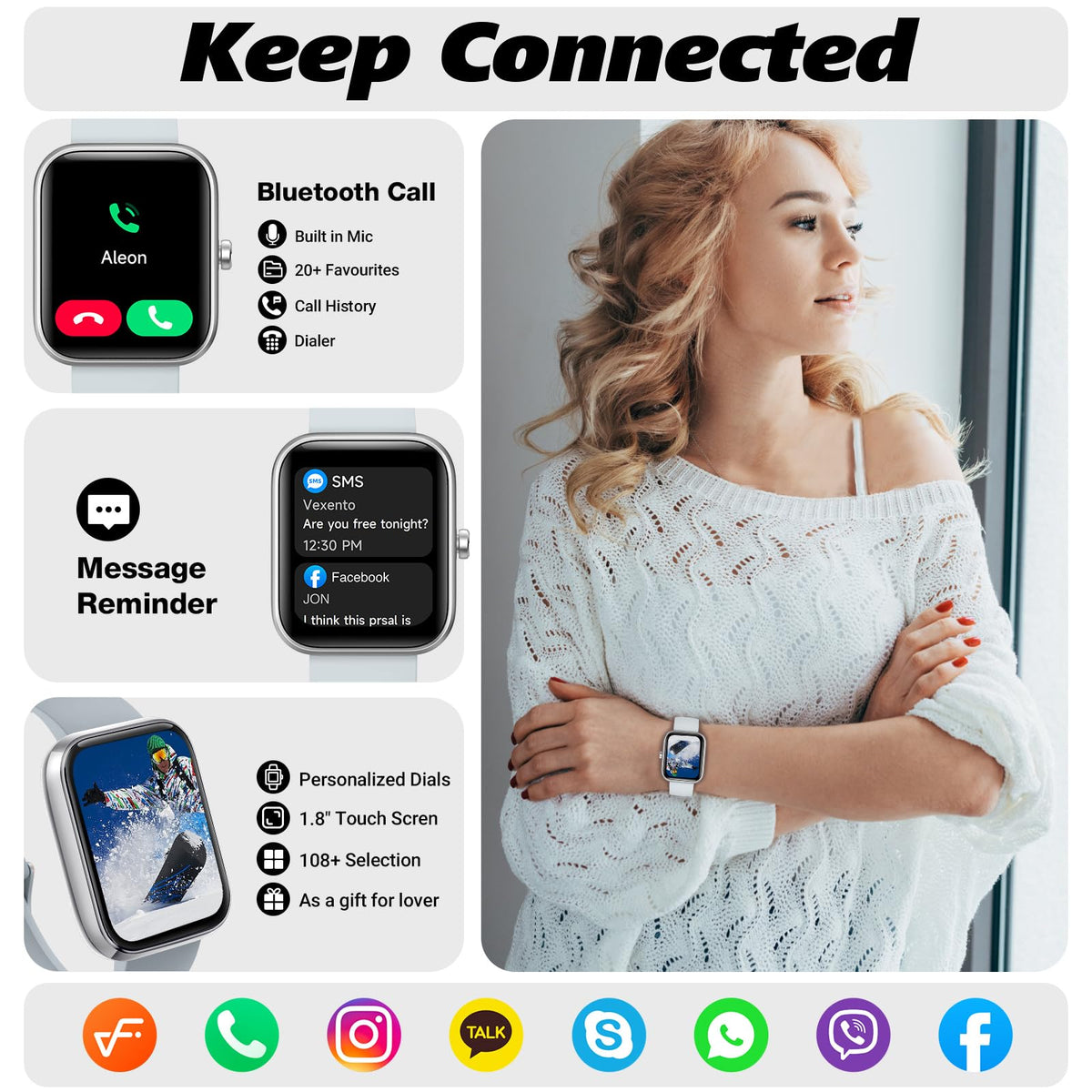 VRPEFIT 1.83-Inch Smart Watch with Calling and Alexa, Cobalt Blue