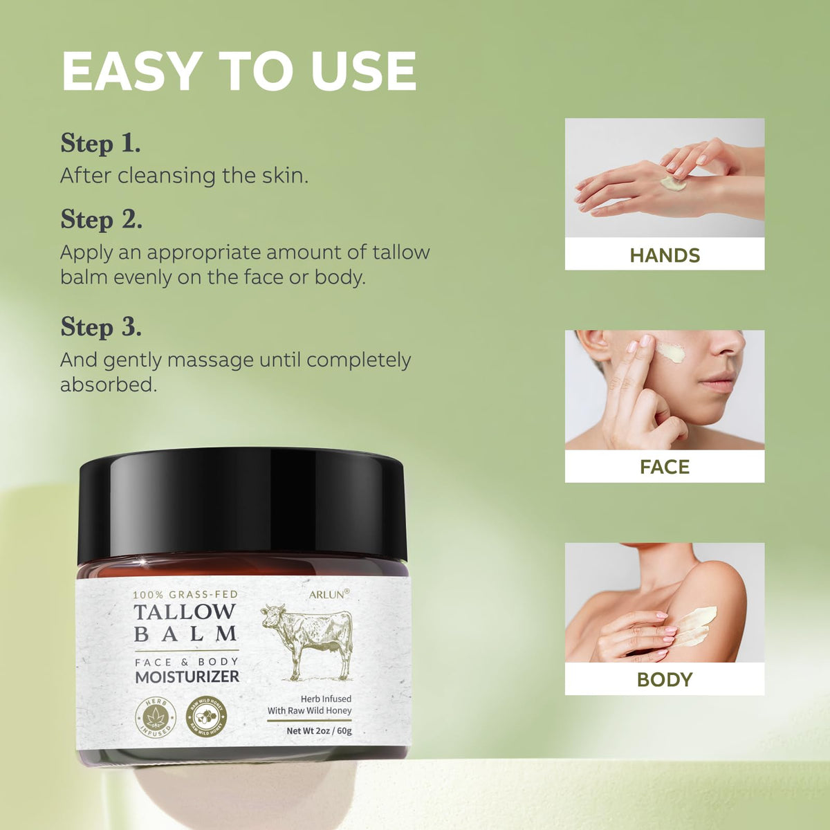 Beef Tallow and Honey Balm with Raw Honey and Olive Oil, Unscented