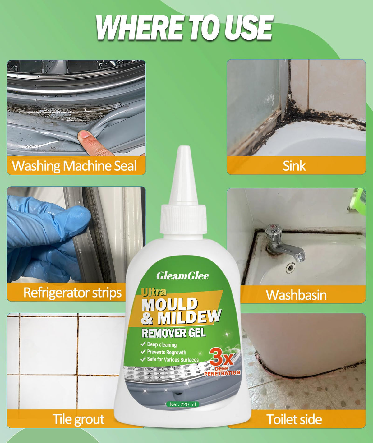 Mould Remover Gel for Washing Machine, Grout and Tiles, 8 fl.oz