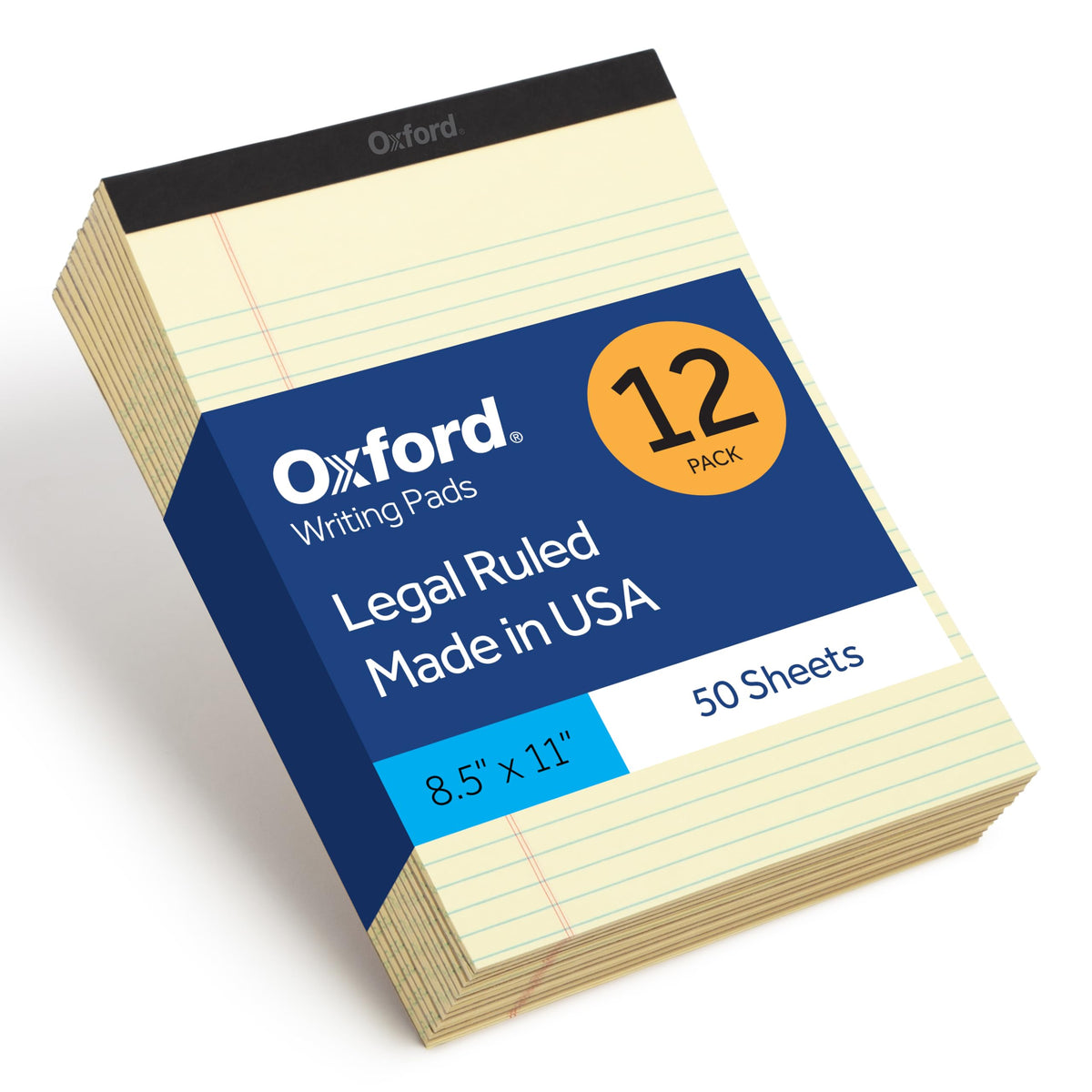Oxford Legal Pads, 8.5 x 11 In, Wide Ruled, Yellow, 12-Pack