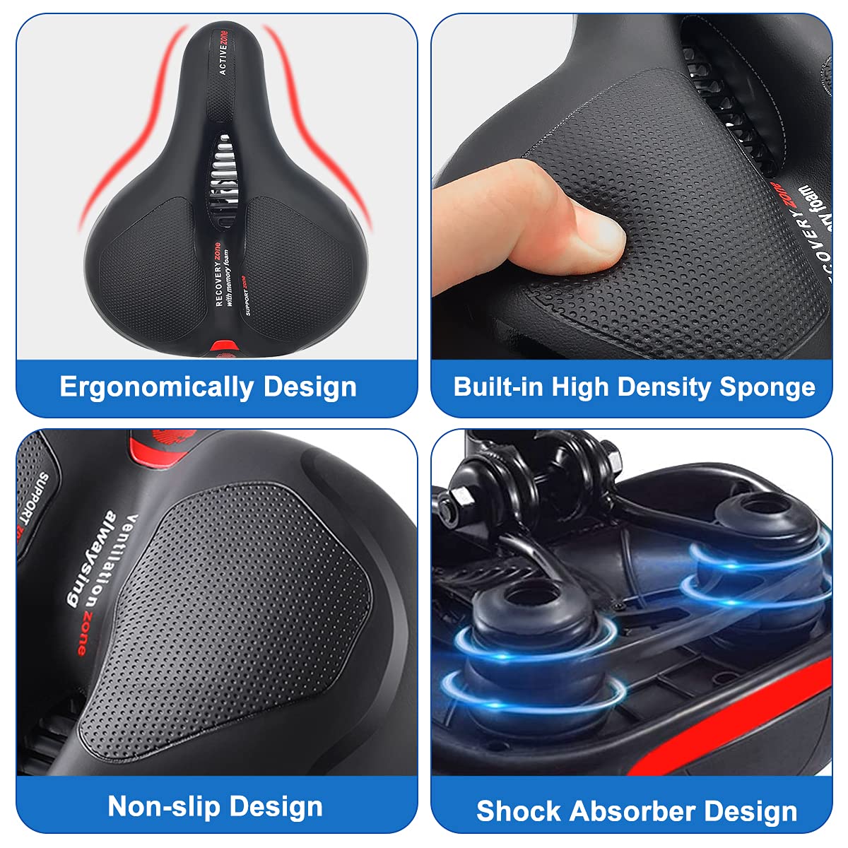 Roryimke Dual Shock Absorbing Bike Seat, Universal Fit