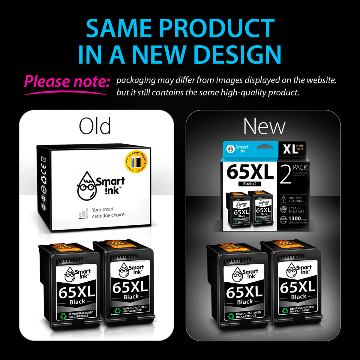 Smart Ink Remanufactured HP 65XL Ink, Black (2 Pack)