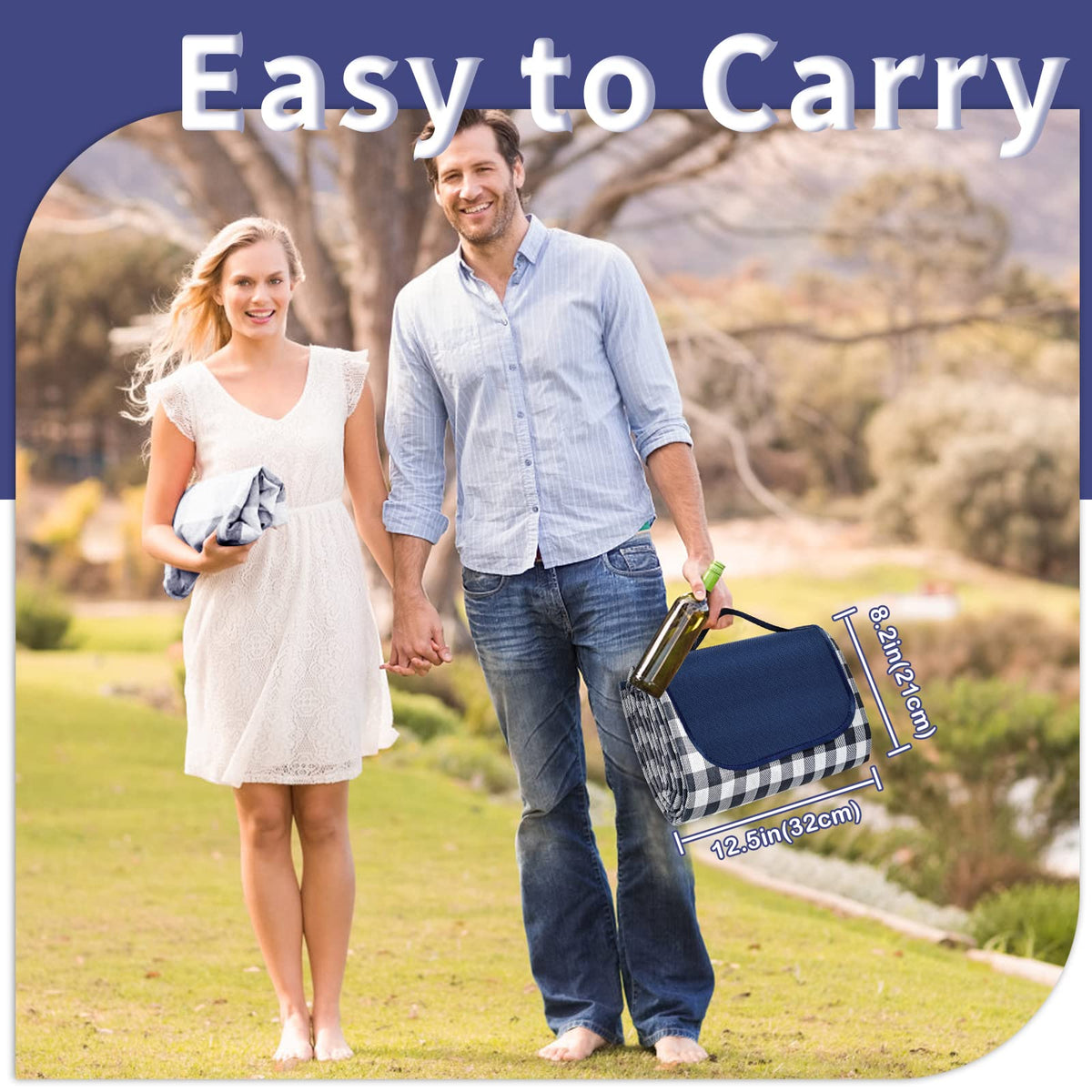 Extra Large Waterproof Picnic Blanket, 79" x 79", Dark Blue