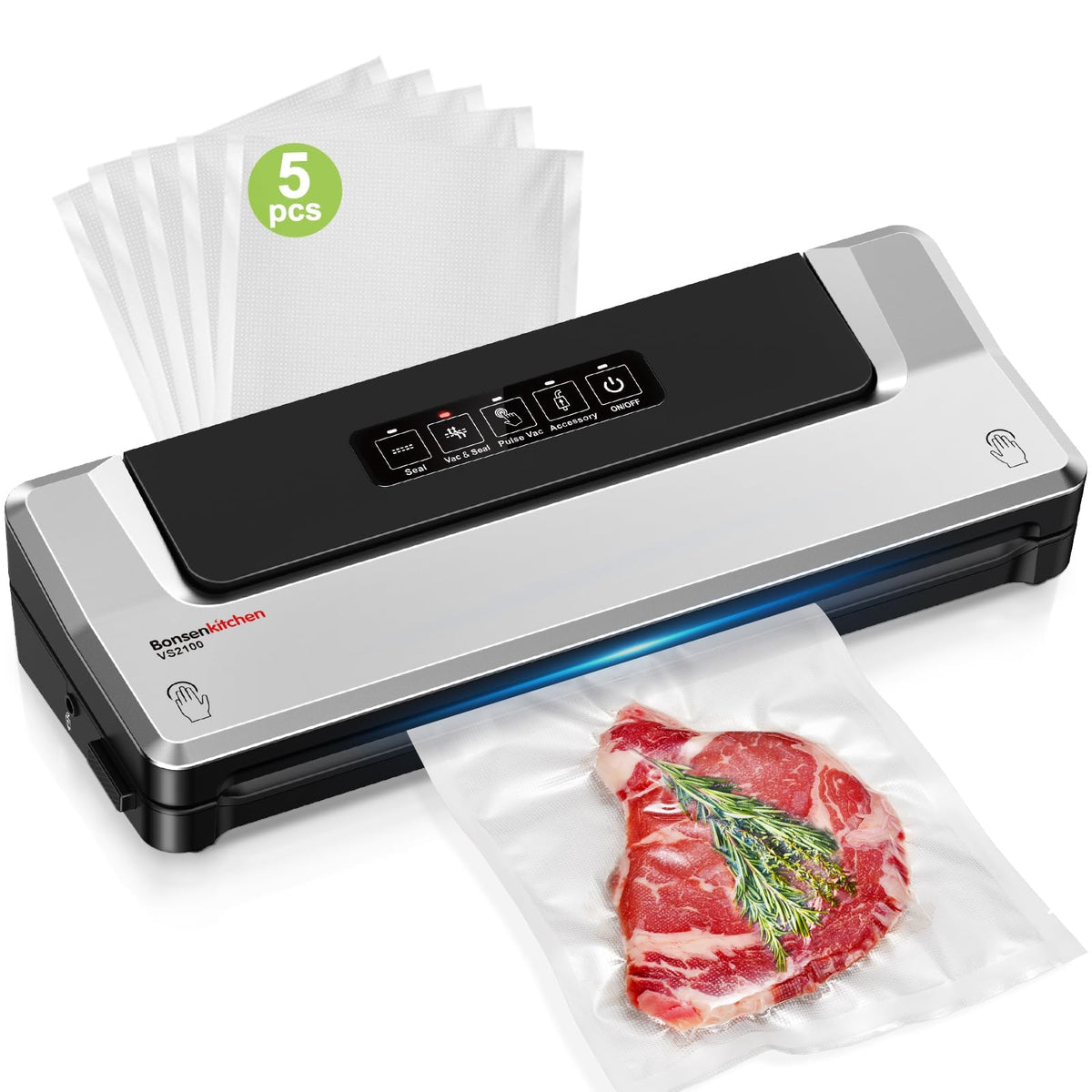 Bonsenkitchen Vacuum Sealer Machine, 90 kPa, Silver
