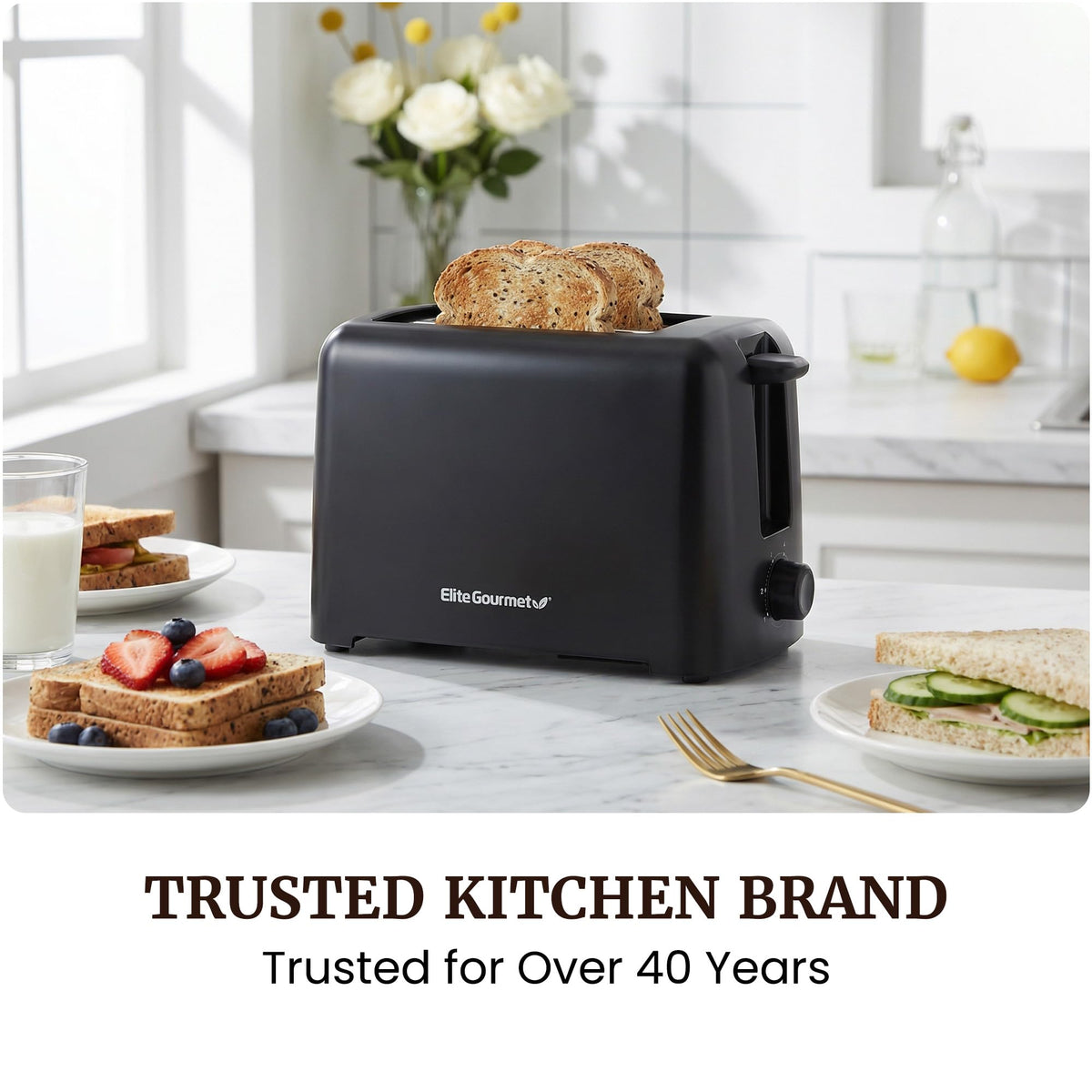 Elite Gourmet 2-Slice Cool Touch Toaster, Black