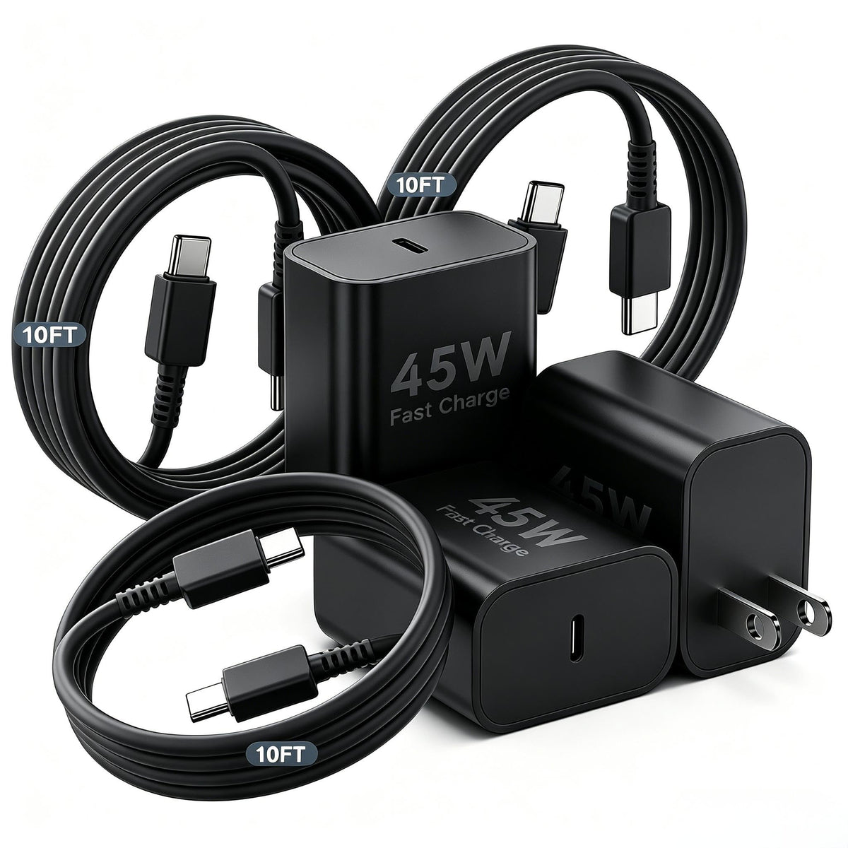 DGVERS 45W USB C Fast Charger for Samsung, 10FT Cable, 3 Pack