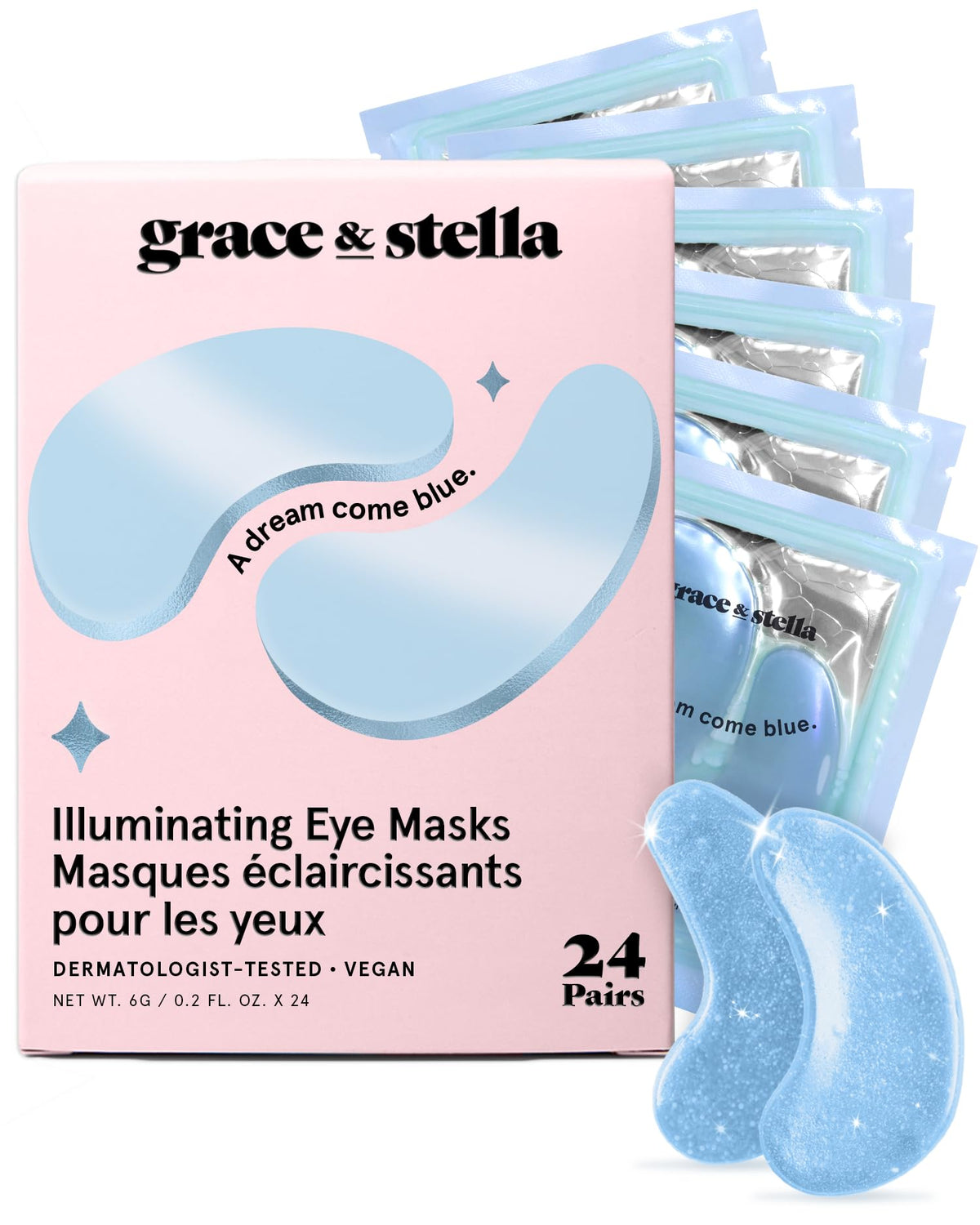 grace & stella Gel Under Eye Masks, Blue, 24 Pairs
