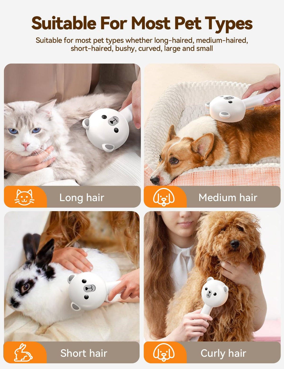 Cat Steam Brush with Release Button, USB Rechargeable