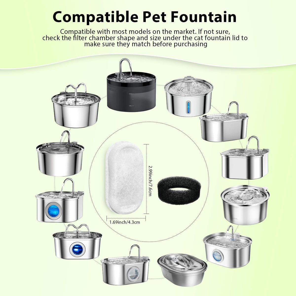 Cat Water Fountain Replacement Filters for 3.2 L & 2 L (24 Pack)