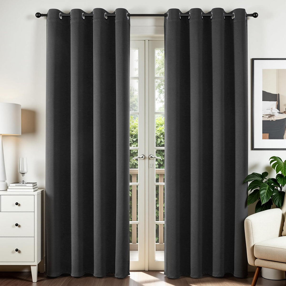 Joydeco Blackout Curtains, 2 Panels, 52"W x 84"L, Dark Grey