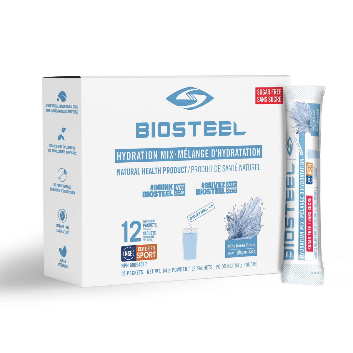 BioSteel Electrolyte Hydration Mix, White Freeze, 12 Sticks
