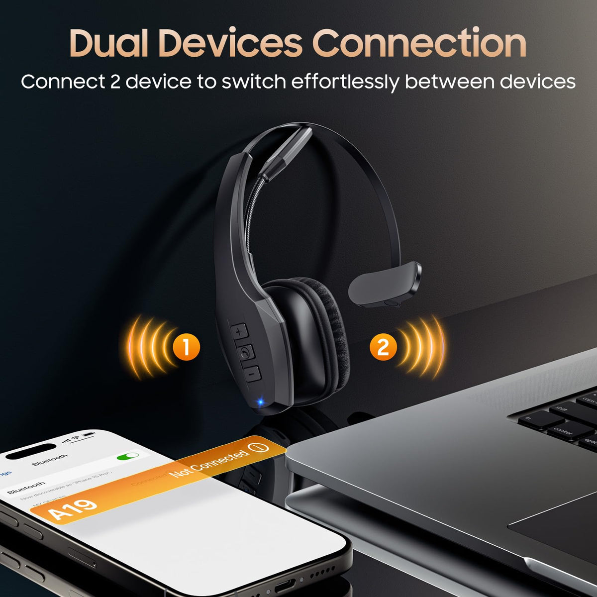 Bluetooth Trucker Headset with Microphone, Noise Cancelling, On-Ear