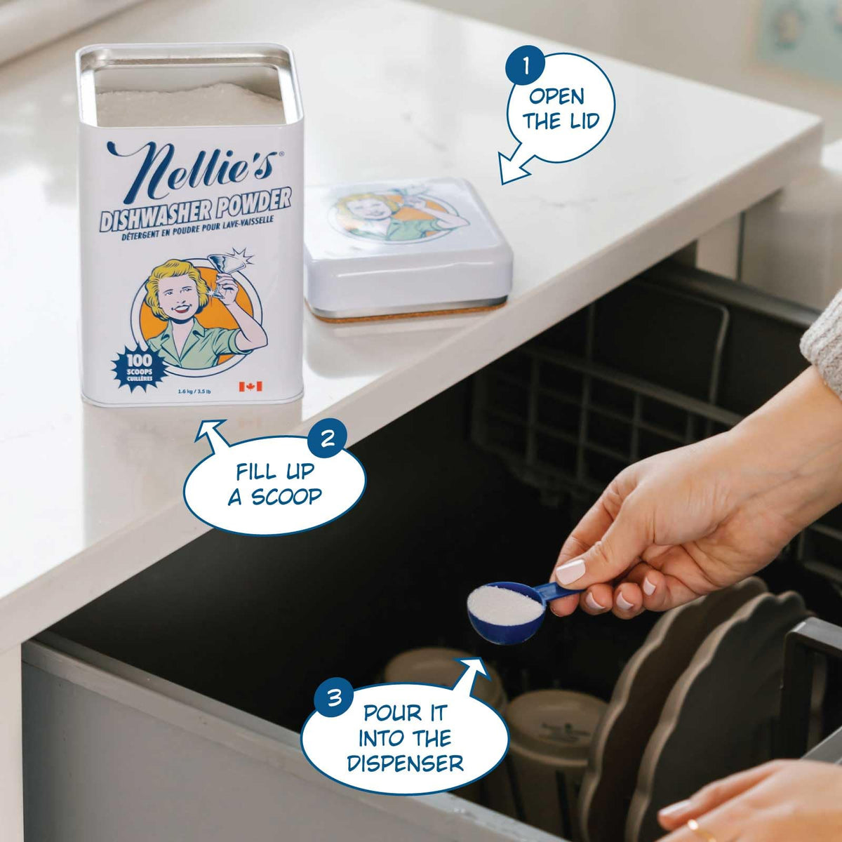 Nellie's Dishwasher Powder, 100 Load, Fragrance-Free, Made in Canada