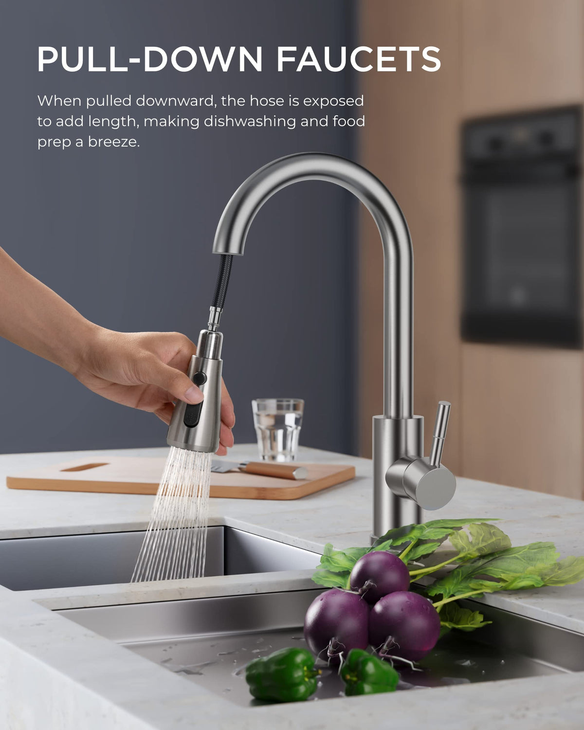 FORIOUS Kitchen Faucets with Pull Down Sprayer, Brushed Nickel