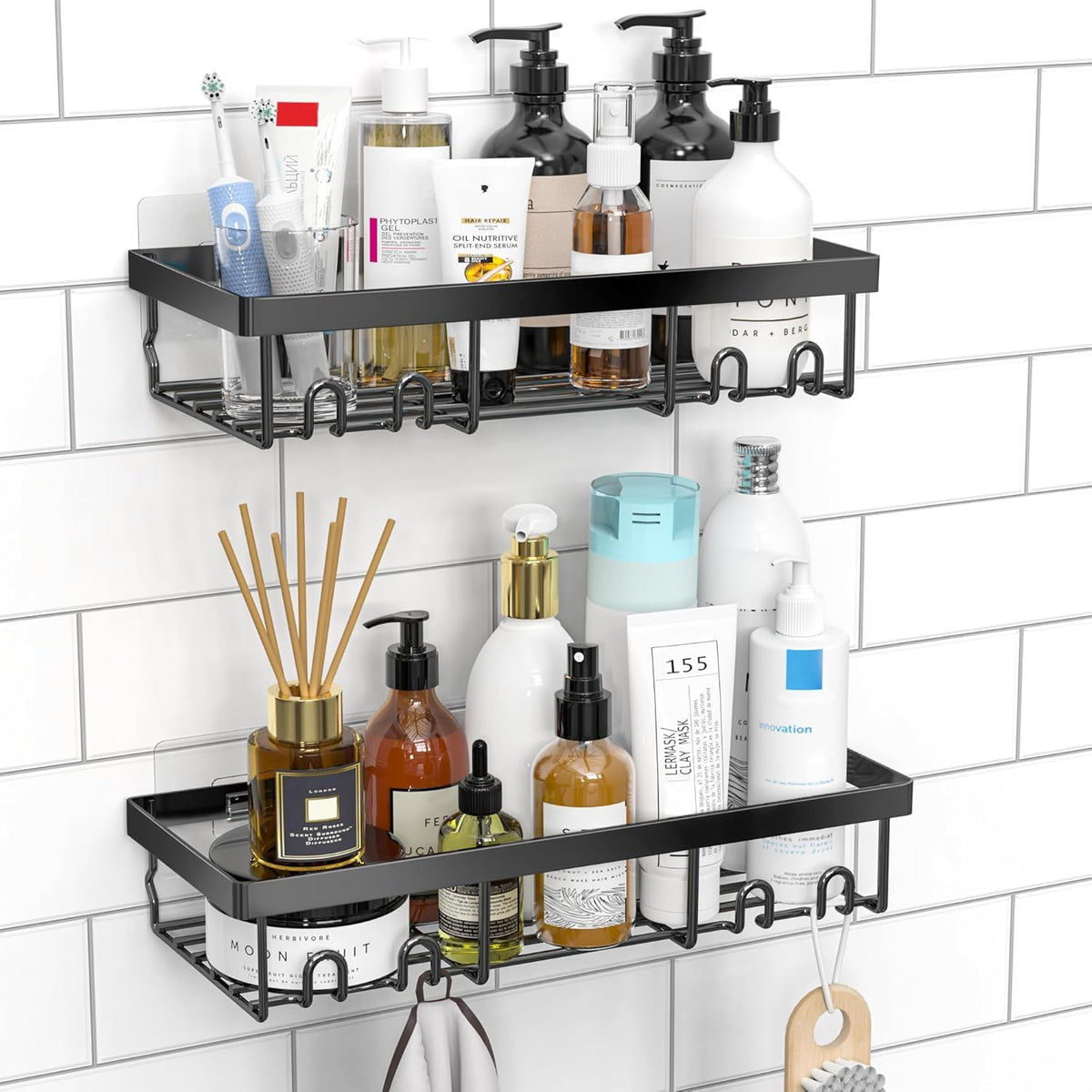 Moforoco Self-Adhesive Shower Caddy Shelf, Black