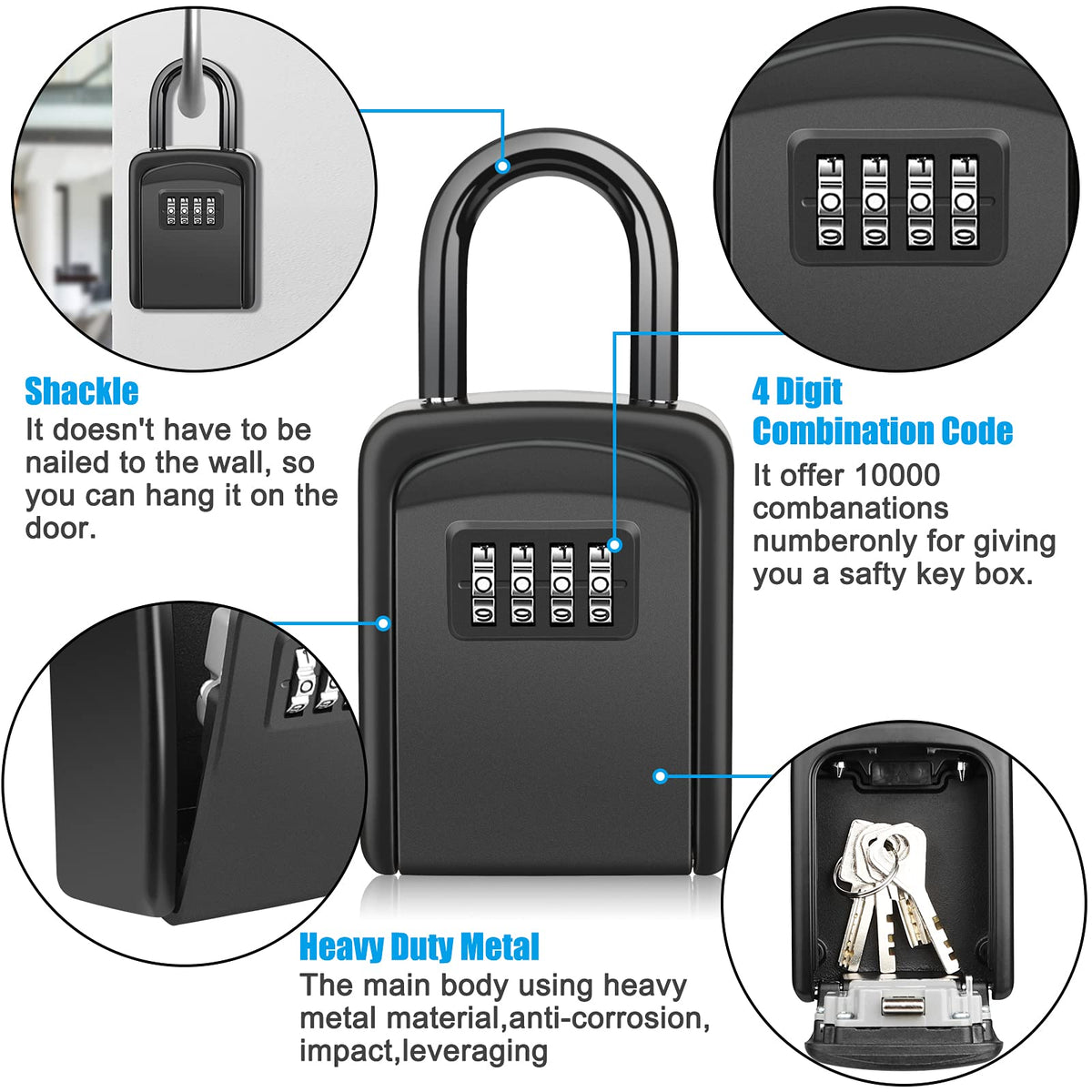 Diyife Portable Outdoor Key Lock Box with Removable Shackle